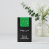 Grey Wood Green Stripe Monogram Visitekaartje (Staand voorkant)