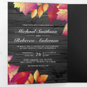 Grey Wood Herfst Autumn Leaves All in One Wedding Drieluik Uitnodiging (Binnenzijde eerst)