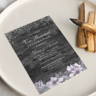 Grey Wood Paars Floral Vow Renewal Invite Kaart