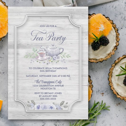 Grey Wood Verjaardag Tea Party Kaart