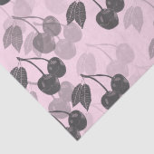 Grey Woodcut Cherry Design op Roze Tissuepapier (Detail)