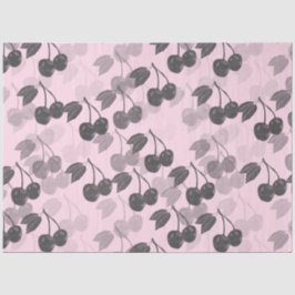 Grey Woodcut Cherry Design op  Roze Tissuepapier