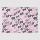 Grey Woodcut Cherry Design op Roze Tissuepapier (Voorkant)