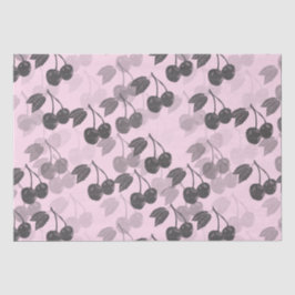 Grey Woodcut Cherry Design op Roze Tissuepapier