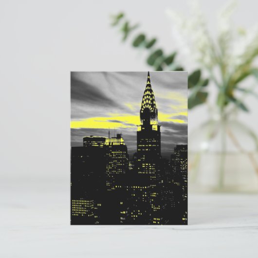 Grey Yellow New York City Night Briefkaart (Staand voorkant)