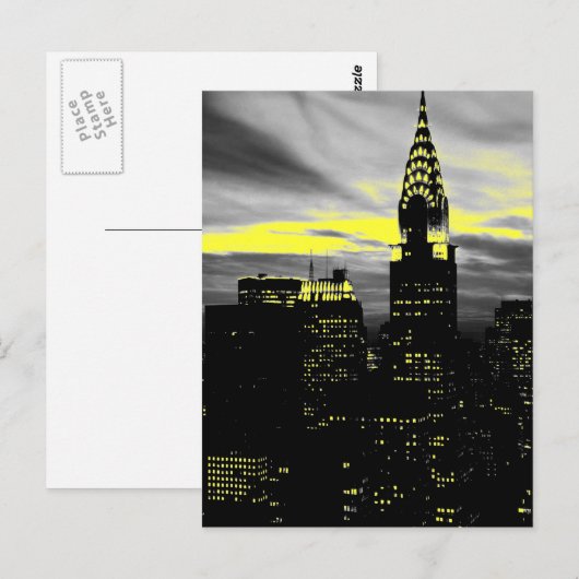 Grey Yellow New York City Night Briefkaart (Voorkant / Achterkant)