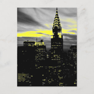 Grey Yellow New York City Night Briefkaart