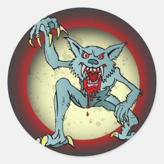 Greyback Werewolf Blood Red Full Moon Halloween Ronde Sticker (Voorkant)