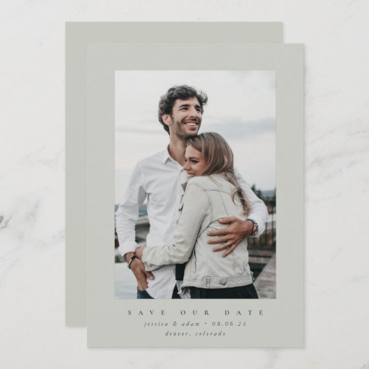 GreyGreen Ultra Minimal sparen de Datum aankondigi Save The Date (Voorkant / Achterkant)