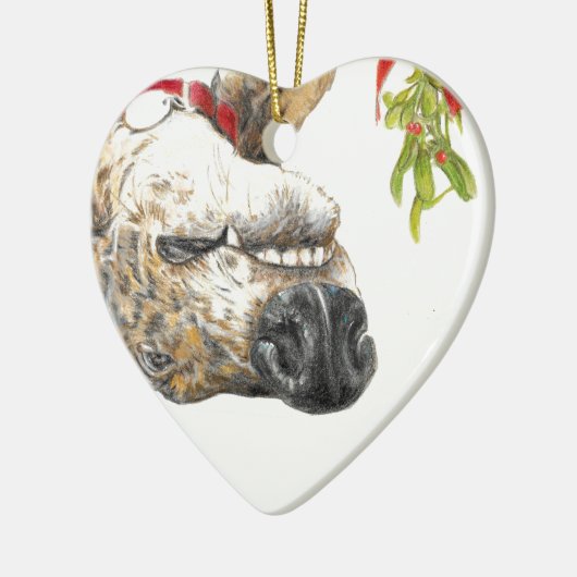 Greyhondroken onder de maretak keramisch ornament (Links)