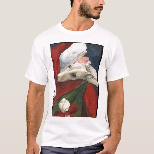 "Greyhound and Santa" Dog Art T-Shirt (Voorkant)
