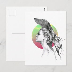 Greyhound and Woman Portrait Hondenliefhebber Eleg Briefkaart