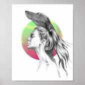 Greyhound and Woman Portrait Hondenliefhebber Eleg Poster (Voorkant)