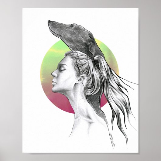 Greyhound and Woman Portrait Hondenliefhebber Eleg Poster (Voorkant)