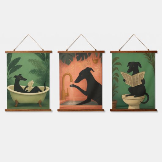 Greyhound Bathroom Art – Funny Dog Wall Decor Trio Hangend Wandkleed (Driedubbel)