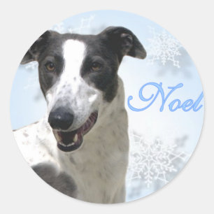 Greyhound Black & White Noel2 Ronde Sticker