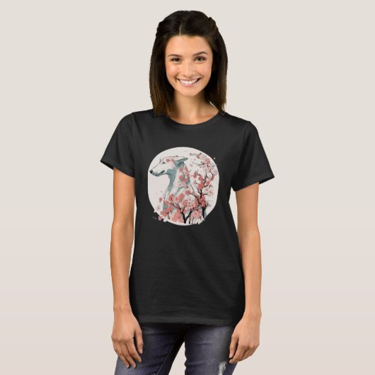 Greyhound Cherry Blossom Hondenras Japans Sakura T-shirt (Voorkant volledig)