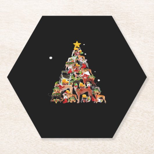 Greyhound Christmas Tree Lights Funny Dog Xmas Gif Kartonnen Onderzetters (Voorkant)