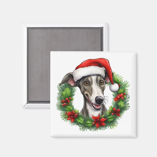 Greyhound Christmas Wreath Magneet (Voorkant / Achterkant)