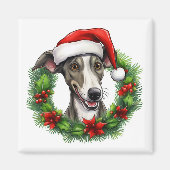 Greyhound Christmas Wreath Magneet (Voorkant)