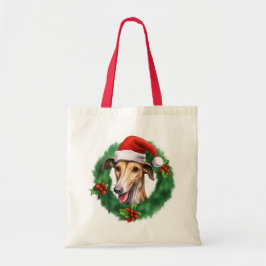 Greyhound Christmas Wreath Tote Bag