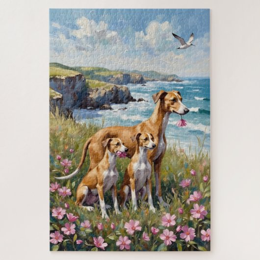 Greyhound Coastal Weide Kunst Legpuzzel (Verticaal)