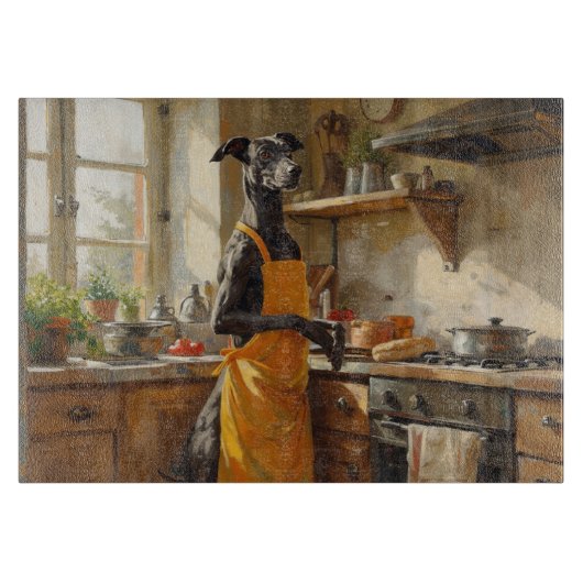 Greyhound Cooking in Kitchen Snijplank (Voorkant)