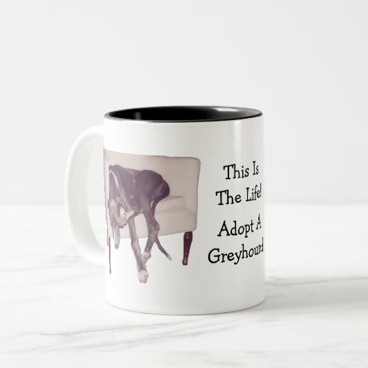 Greyhound Dit is het leven klote Tweekleurige Koffiemok (Voorkant links)
