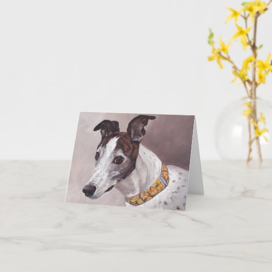 Greyhound Dog Art Note Kaart (Gele Bloem)