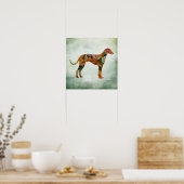 Greyhound Dog Art Print Floral Poster (Keuken)
