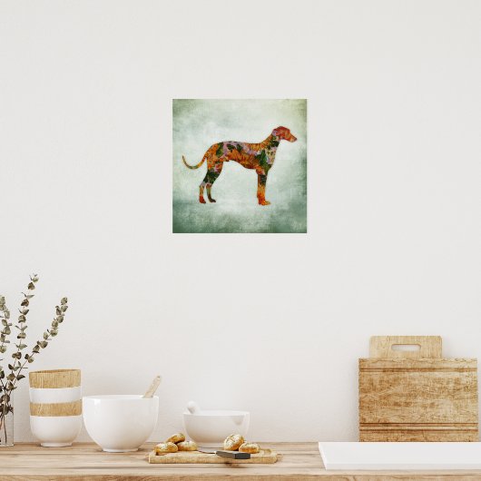 Greyhound Dog Art Print Floral Poster (Keuken)
