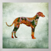 Greyhound Dog Art Print Floral Poster (Voorkant)