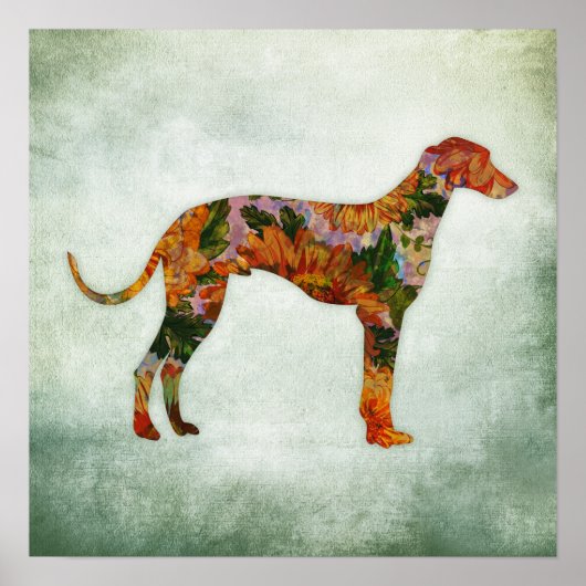Greyhound Dog Art Print Floral Poster (Voorkant)
