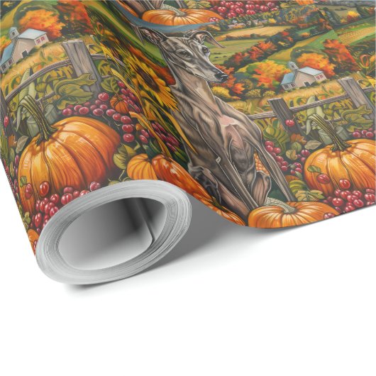 Greyhound Dog Autumn Harvest Thanksgiving Cadeaupapier (Rol Hoek)