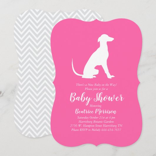 Greyhound Dog Baby shower Girl Pink Kaart (Voorkant / Achterkant)