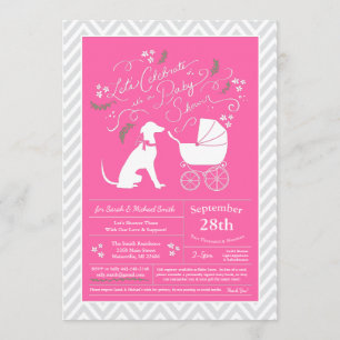 Greyhound Dog Baby shower Girl Pink Kaart