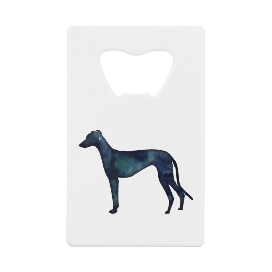 Greyhound Dog Black Waterverf Silhouette Creditkaart Flessenopener (Voorkant)