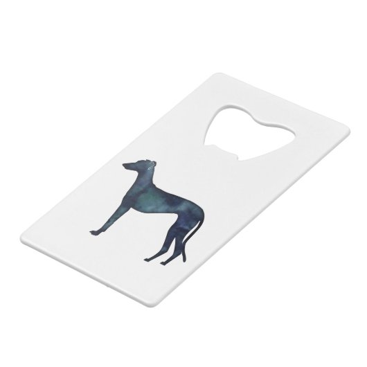 Greyhound Dog Black Waterverf Silhouette Creditkaart Flessenopener (Voorkant Gekanteld)