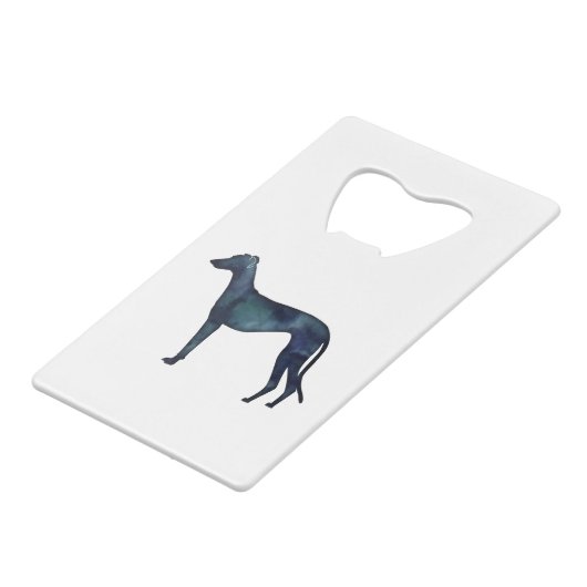 Greyhound Dog Black Waterverf Silhouette Creditkaart Flessenopener (Achterkant Gekanteld)