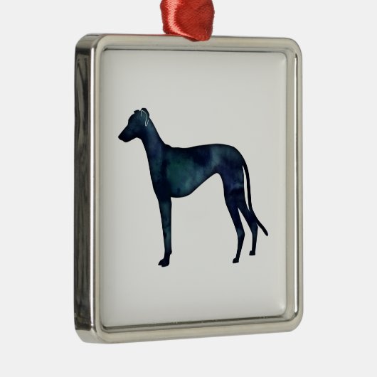 Greyhound Dog Black Waterverf Silhouette Metalen Ornament (Rechts)