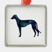 Greyhound Dog Black Waterverf Silhouette Metalen Ornament (Voorkant)