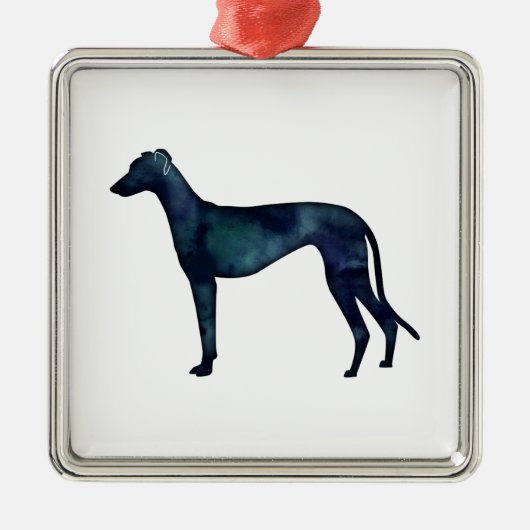 Greyhound Dog Black Waterverf Silhouette Metalen Ornament (Voorkant)