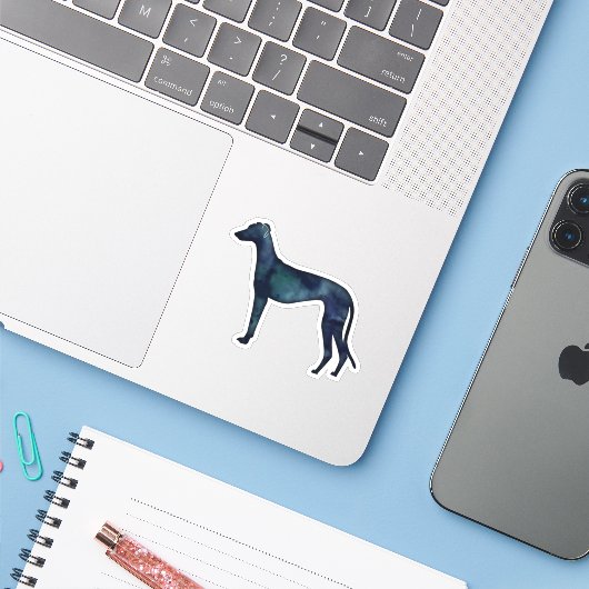 Greyhound Dog Black Waterverf Silhouette Sticker (Laptop met iPhone)