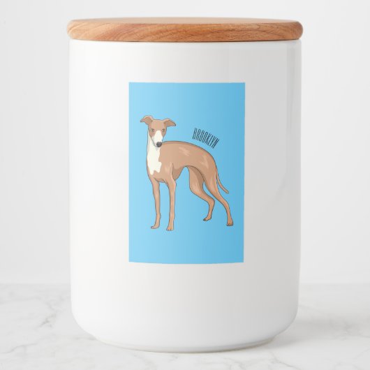 Greyhound dog cartoon illustration  voedselcontainer etiket (Voorkant)