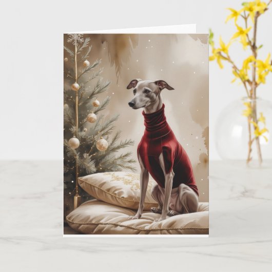 Greyhound Dog Christmas Wenskaart Kaart (Gele Bloem)