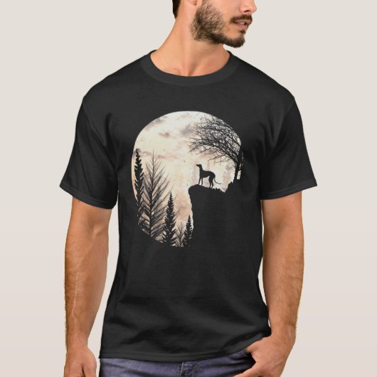 Greyhound Dog en Moon Silhouette Funny Halloween T-shirt (Voorkant)