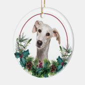 Greyhound Dog Evergreen Berry Wreath Keramisch Ornament (Links)