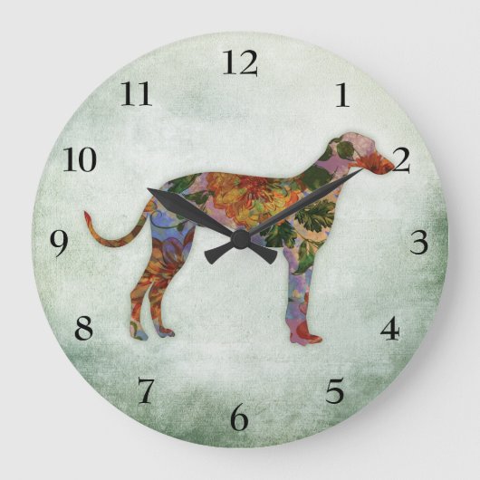 Greyhound Dog Floral over Groen Grote Klok (Voorkant)