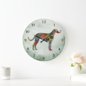 Greyhound Dog Floral over Groen Grote Klok (Huis)