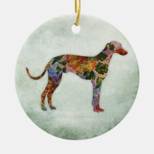 Greyhound Dog Floral over Groen Keramisch Ornament (Voorkant)